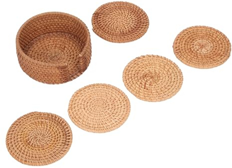 Asixxsix Lot de 5 Dessous de Verre en rotin tressé à la Main, élégants Dessous de Verre avec sous-Verres isolants, Dessous de Plat multifonctionnels pour Plats et Assiettes Chauds