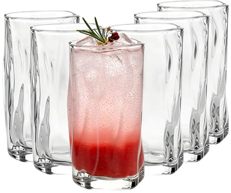 YuLiMirich Trinkgläser Set 6 Stück 275 ml, Wassergläser, Kaffeegläser, Teegläser, Wave Design Klarglas, Ideal für Latte Macchiato, Eistee, Cocktails, Matcha, Spülmaschinenfest