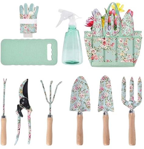 Yidueace Ensemble D'outils De Jardin - Râteau À Motifs Floraux avec Sac De Rangement - Outils De Jardinage avec Gants,pour Femmes Plantation Taille Coupe Creusage Pelouse Jardin Extérieur Plate-Bande