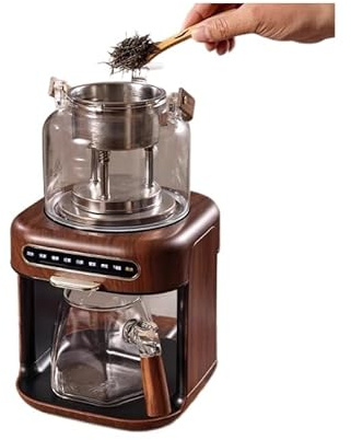 Automatic Tea Brewing Machine with Glass Carafe, Health-Preserving Tea Extraction System, Wood Finish