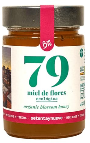 79 Setentaynueve - Miele di Fiori Biologica 450 g - Organico Multiflorale Naturale - Miele BIO di Spagna - Miele Puro da Apicoltura Biologica - Produzione Artigianale Spagnola