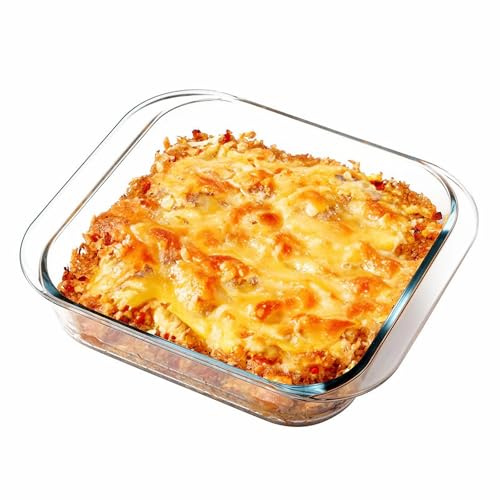 Moldes de Cristal para Horno 19,6 x 17 x 4,75 cm, Bandeja de Cristal para Horno Cuadrada, Resistente al Calor Hasta 400 °C para Freidora de Aire Caliente y Microondas, 900ml