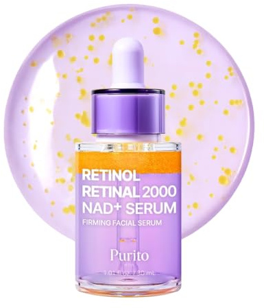 PURITO Retinol 0,1 % + retinal 0,1 % anti-aging ansiktsserum för rynkor, fina linjer och fastare hud, dubbla retinoider med NAD+, förbättrar elasticiteten och hudens struktur, koreansk