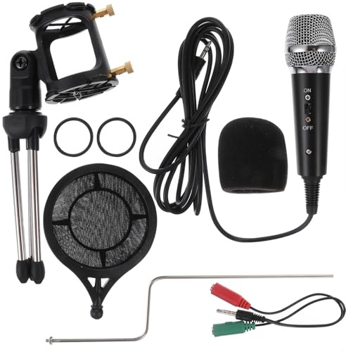 IMIKEYA Micrófono de Condensador Soporte de Escritorio para Ordenador y Móvil con Trípode Portátil y Filtro Anti-ruido para Karaoke y Grabación en Directo