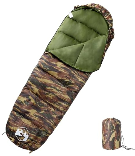 Ordellia Mumien-sovsäck för vuxna camping, 190T polyester med PP-fyllning, 222 x 74 cm, 800 g, för vandring, utomhus, tält, lätt kompakt sovsäck med huva och dragkedja