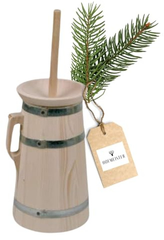 Hofmeister® mantequera de Madera, para 2 litros de Nata, Haga su Propia Mantequilla, auténtica vajilla de tonelero Hecha de Abeto sin Tratar, para decoración o como Regalo, Made in EU, 42 cm