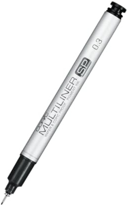 COPIC Multiliner SP 0,3 mm, Black, Aluminium Fineliner mit einer feinen Spitze und wasserbeständiger Pigmenttinte