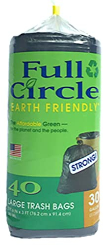 Full Circle Large 30-gallon biodegradable black trash bags, quantity 40 bags