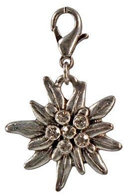 Alpenflüstern Trachten-Anhänger Strass-Edelweiß klein für Charivari oder Trachtenkette (antik-silber-farben) AAH077