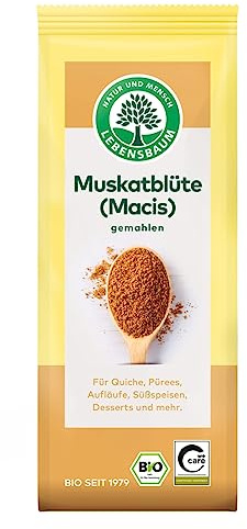 Lebensbaum Muskatblüte (Macis), Bio-Gewürz für Süssspeisen mit leicht süßem Geschmack, gemahlen, 30 g