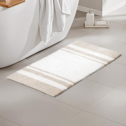 Madison Park Reversible Spa Rug 100%-Cotton Striped Ultra Soft Water Fast Bath Non-Slip Absorbent Quick Dry Mats for Tub, Shower Room, and Bathroom, 20x30, Taupe (Pack of 1)