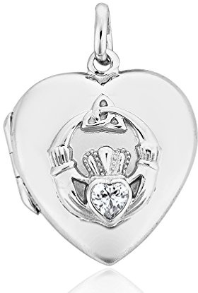 DTPsilver - Anhänger/Medaillon 925 Sterling Silber Rhodium mit Zirkonia Claddagh Herz