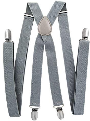 axy Herren Hosenträger breit 2,5 cm mit 4 Starken Clips X-Form und Damen (Grau)