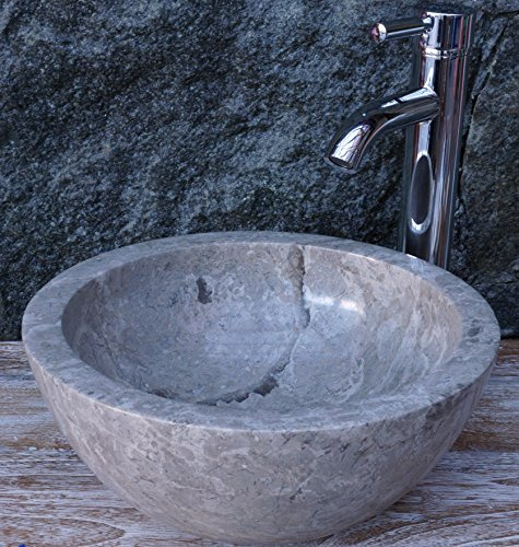 Guru-Shop Lavabo da Appoggio in Marmo Massiccio Rotondo, Lavabo, Lavabo in Pietra Naturale - Ø 35 cm Modello 18, Grigio, Lavabi, Lavabi Vasche da Bagno