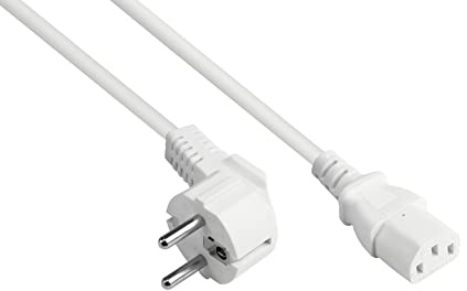 Good Connections Netzkabel - 5 m - Schutzkontakt-Stecker Typ E+F (CEE 7/7, gewinkelt) an C13 Kaltgerätebuchse (gerade) - KUPFERLEITER CU - 1,00 mm² - KALTGERÄTE-Kabel für PC, Monitor, u.v.m. - WEISS