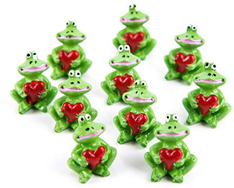 Logbuch-Verlag Pack de 10 ranitas Decorativas Verdes con corazón Rojo en Las Manos para repartir y Regalar - Ranita Amuleto de la Suerte Ranas Decorativas