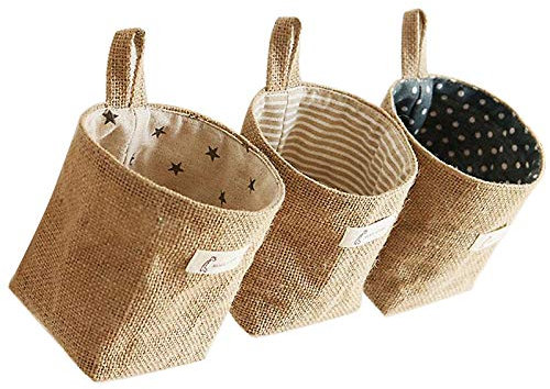 Besylo Baumwolle Leinen Aufbewahrungstasch, 3pcs Baumwolle Leinen Hamper, abnehmbar, faltbar, waschbar, hängende Aufbewahrungstasche, für die Wand, Tür, Organizer für Zimmer, Badezimmer