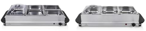 Tristar Lot de 2 chauffe-plat électrique 7 compartiments (3 x 1,4 L + 2 x 2,4 L + 2 x 1 L) Argenté 220 volts Multi-compartiments, Maintien au chaud