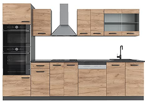 Vicco Küchenzeile R-Line, Goldkraft Eiche, 300 cm