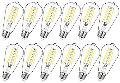 MAXvolador 12-Pack Dimmable Vintage LED Edison Bulb 60W Equivalent, 6W 850Lumens Edison Light Bulbs 5000K, ST58 Antique LED Filament Bulb, E26 Base