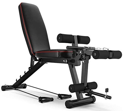GJXJY Hantelbank Klappbar Trainingsbank mit Beincurler, Bankdrücken Bank Klappbar, 6-Fach Verstellbarer Rückenlehne/Elastisches Seil,Verstellbare Trainingsbank Sitzbank