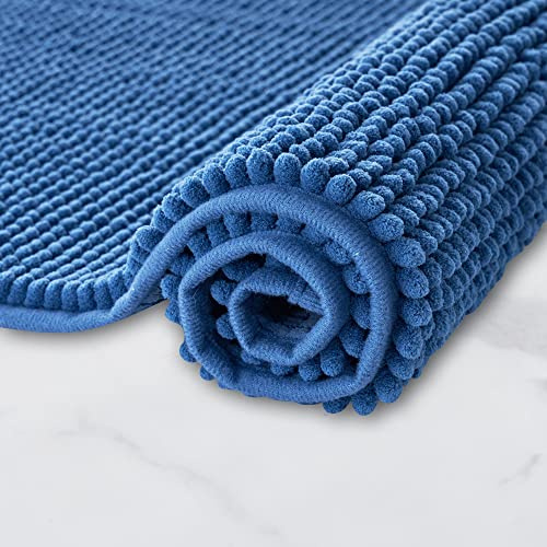 Decomira Tappeto Bagno Antiscivolo in Ciniglia | Tappetino bagno super assorbente, lavabile in lavatrice | Per il bagno, la doccia, la vasca da bagno o come tappetino WC | Blu - 50x80 cm