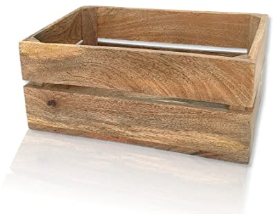 DARO DEKO Holz Kiste natürlich braun 36 x 25cm Vintage Aufbewahrungsbox Obstkiste Weinkiste Holzkiste