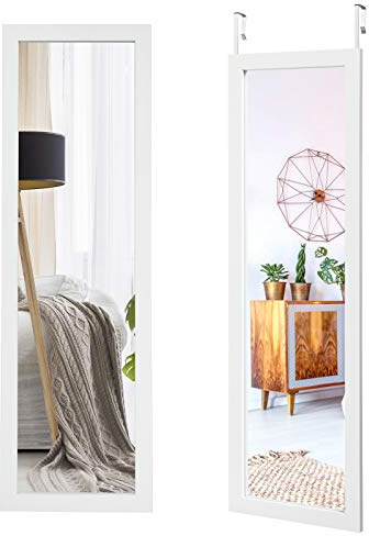 GOPLUS Dörrspegel med höjdjusterbar hängkrok, väggspegel med MDF-ram, 120 x 37 cm hängspegel, helkroppsspegel för sovrum vardagsrum (vit)