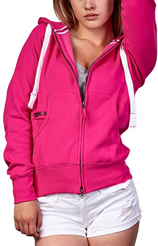 Mivaro Damen Sweatjacke mit Kapuze & langem Reißverschluss - Kapuzenjacke Regular Fit aus Baumwollmischung 300g/m² - Zwei Taschen & Reißverschlussfach, Fleece innen, Sweatshirtjacke sportlich, bequem
