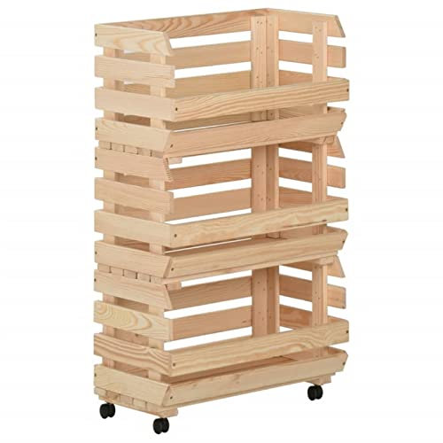 Bopdu Vegetable Trolley, Kitchen Trolley, Fruit Box, Storage Trolley, Kitchen Cart, for Party Barbecue Kitchen Dining Room, Includes Rolling Casters, 37x30x80 cm Solid Pinewood