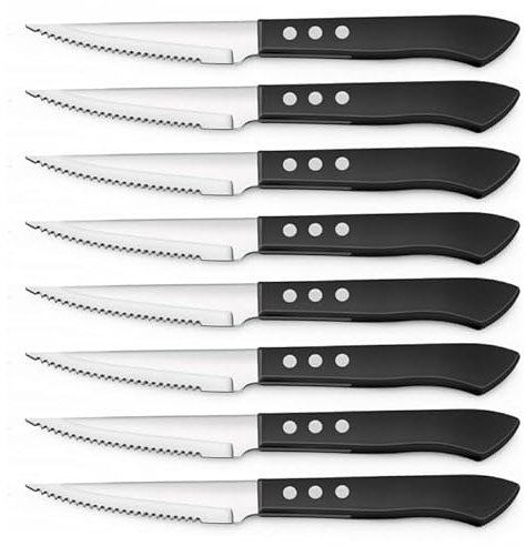 hunnycook Steak Knives set of 8 (8.42 inch), Serrated Steak Knife, Ultra-Sharp Stainless Steel Knives with Ergonomic Handles, Kitchen Knife Set,Dishwasher Safe