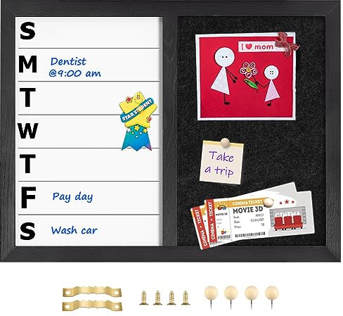 Umiti 33cm x 43cm Magnetische Whiteboard und Filzbrett, wöchentlich, trocken abwischbar, schwarzer Holzrahmen, magnetische Oberfläche, Whiteboard für Heimbüro und Wanddekoration (ZHZL-3343)