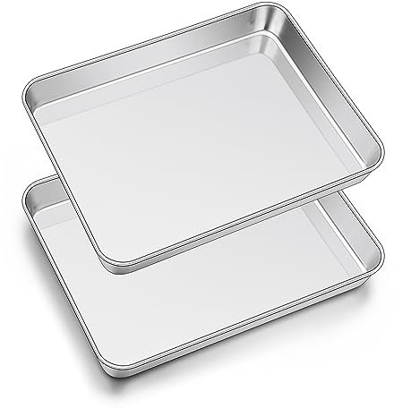 Joyfair - Set di 2 teglie da forno in acciaio inox, 40,5 x 30,5 x 2,5 cm, rettangolare, per cuocere, arrostire, servire, antiruggine e durevole, lavabile in lavastoviglie