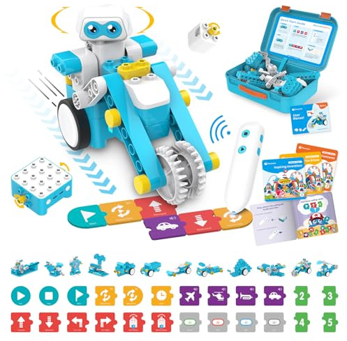 WhalesBot B3 Pro 24-in-1 Coding Robot Kit STEM Toy for Kids 4+, Advanced Smart Pen & Cards Programming, Educational Toy, Block Building Set with Controller&Motor&Sensors for Kids 4-6, 5-7