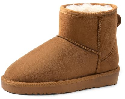 DREAM PAIRS Invernali Stivali da Neve per Bambini, alla Caviglia, Foderati in Pelliccia Sintetica, Classici e Bassi per Bambini Piccoli/Grandi,Size 37.5,Cammello,KSB214-1