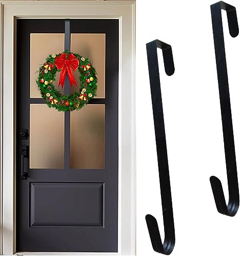YEAPEAK 2 Pièces Crochet Porte Couronne, Cintre Guirlande En Métal, Couronnes De Noël Crochets Porte, Crochet De Porte, Crochet Couronne Noël, Pour Décoration Murale De Porte De Mariage, Noir