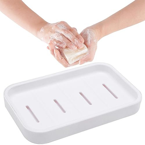 1 Stück Seifenschale, Seifendose, Klein, mit Abtropfschale, Kunststoff, Deckel, für Seife, Schwämme (Weiß)
