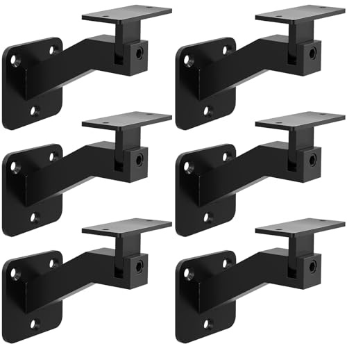 Gyykzz Adjustable Handrail Brackets, 6 Pack Black Swivel Hand Rail Brackets | Adjustable Steel Handrail Brackets for Stairs, Secure Wall Mounting, Multi-Angle Support for Indoor Staircases and Corridors