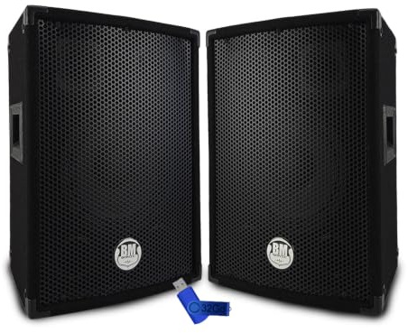 Paire d'enceintes Sono Bass Reflex Trapézoïdal à 3 Voies 8/20cm - 2 x 300W - BM Bmsonic BMS-08+Clé 32G