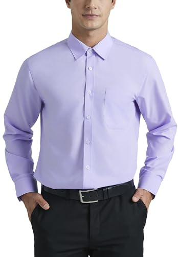 HISDERN Camicia Viola Chiaro da Uomo a Maniche Lunghe Camicia da Lavoro in Fibra di bambù Camicia Elegante Causale Non Stirata vestibilità Regolare con Tasca,XL