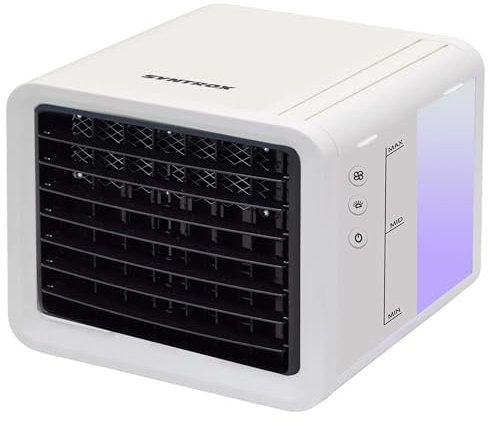 Syntrox Mini Luftkühler mit Wasserkühlung Trivaria | Verdunstungskühler, Luftbefeuchter, Lufterfrischer, USB-Anschluss, Sommerkühlung, Camping-Luftkühler (Weiß)
