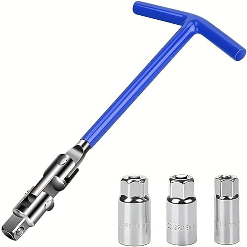 UV STYLISH Set di chiavi a bussola, per auto e moto, 4 pezzi, per la rimozione delle candele, chiave a T, 16/18/21 mm, per auto e moto (blu)