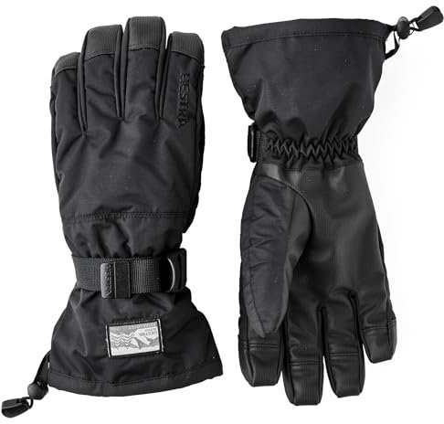 Hestra Unisex Gauntlet Sr 5-Finger Glove, Waterproof, Windproof Insulated Gloves for Skiing & Snowboarding, Men & Women - Black/Black - 8