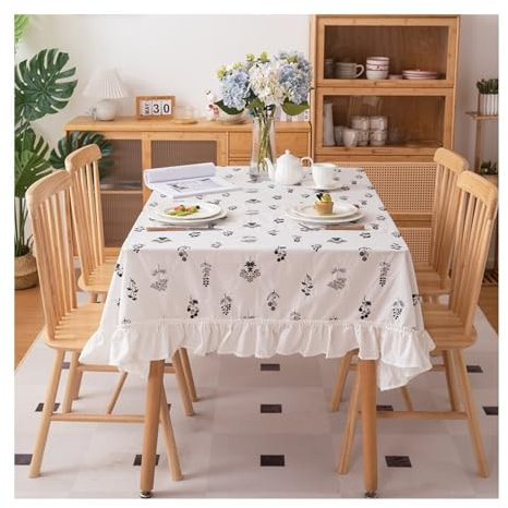 AMDXD Tischtuch Blumen, Blumen mit Rüschensaum Tischdecken Baumwolle, Tischdecken für Biertische Tischbedeckung für Küche Esstisch Dekoration, für Drinnen Draussen Garten Esszimmer, 150x180CM
