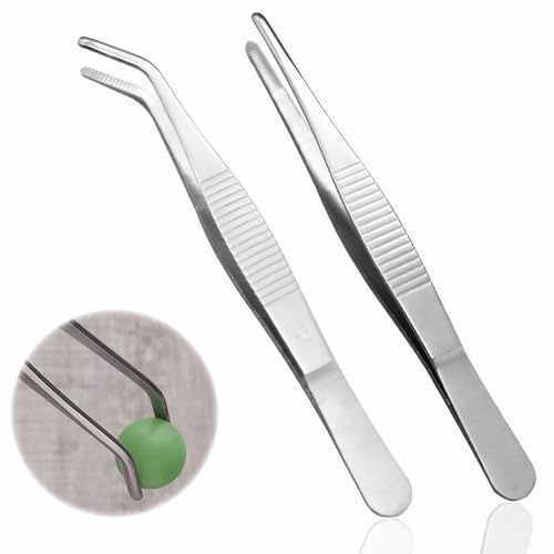 MAEXUS 2 Stück Gebogene Pinzette, Pinzette Spitz, Stumpfe Pinzette aus Edelstahl, 14cm Tweezers, für Elektronik Laborarbeiten, Basteln, Wasserhaustiere