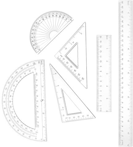 6 Stück Transparentes Geometrie Lineal Set, Klar Lineal Geometrie Set Messwerkzeug Geometrie set Enthält Lineal 15 cm und 30 cm, Geodreieck Lineal Rechte Winkel und Gleichschenkel, Winkelmesser