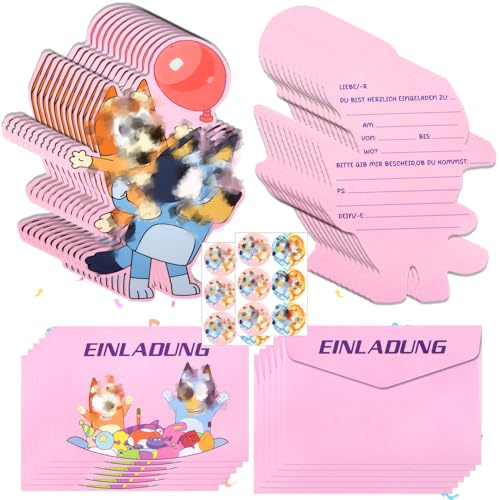 yumcute Einladungen,12 Einladungen Anime Einladungskarten Kindergeburtstag Rosa Party Einladung Partyeinladung Set Cartoon Themed von Jungen und Mädchen