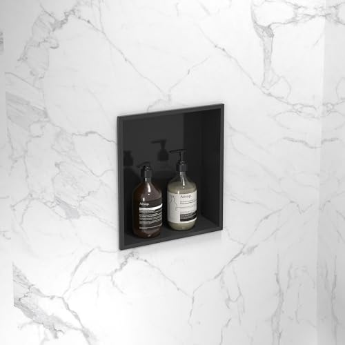 Strathwood Marwell Wandnische Dusche Schwarz 32 x 27 x 10 cm, Duschregal Einbaunische Edelstahl Schwarz, Wandregal Bad Ohne Fliesen, Nischeregal Dusche Modern, Wandablage Bad & Küche