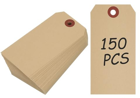 PATIKIL 150 st tomma fraktetiketter, 10 cm x 6 cm tjocka offsetpapper upphängningsetiketter pris presentetiketter etikett med förstärkt öljett hål för kläder garage gårdsförsäljning, kraftfärg