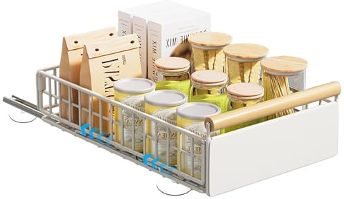 Yunkctuk Teleskopschublade, Ausziehbare Schublade Küche Erhältlich in 2 Größen, Pull Out Cabinet Organizer mit Griff Kein Bohren Erforderlich, Ausziehbarer Schrank Organizer Weiß (Kleine)